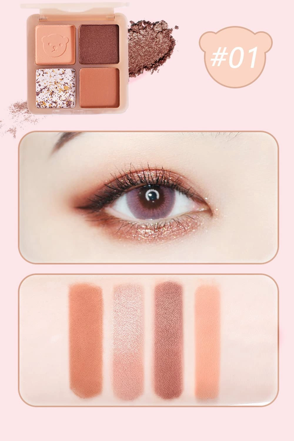 Highly Pigmented Eyeshadow Palette , 4 Colors Matte Shimmer Glitter Metallic Eyeshadow Palette Water proof Blendable Long Lasting Natural Colors Make Up Eyeshadow Cosmetics Gift Kit-Great for Travel (#01)