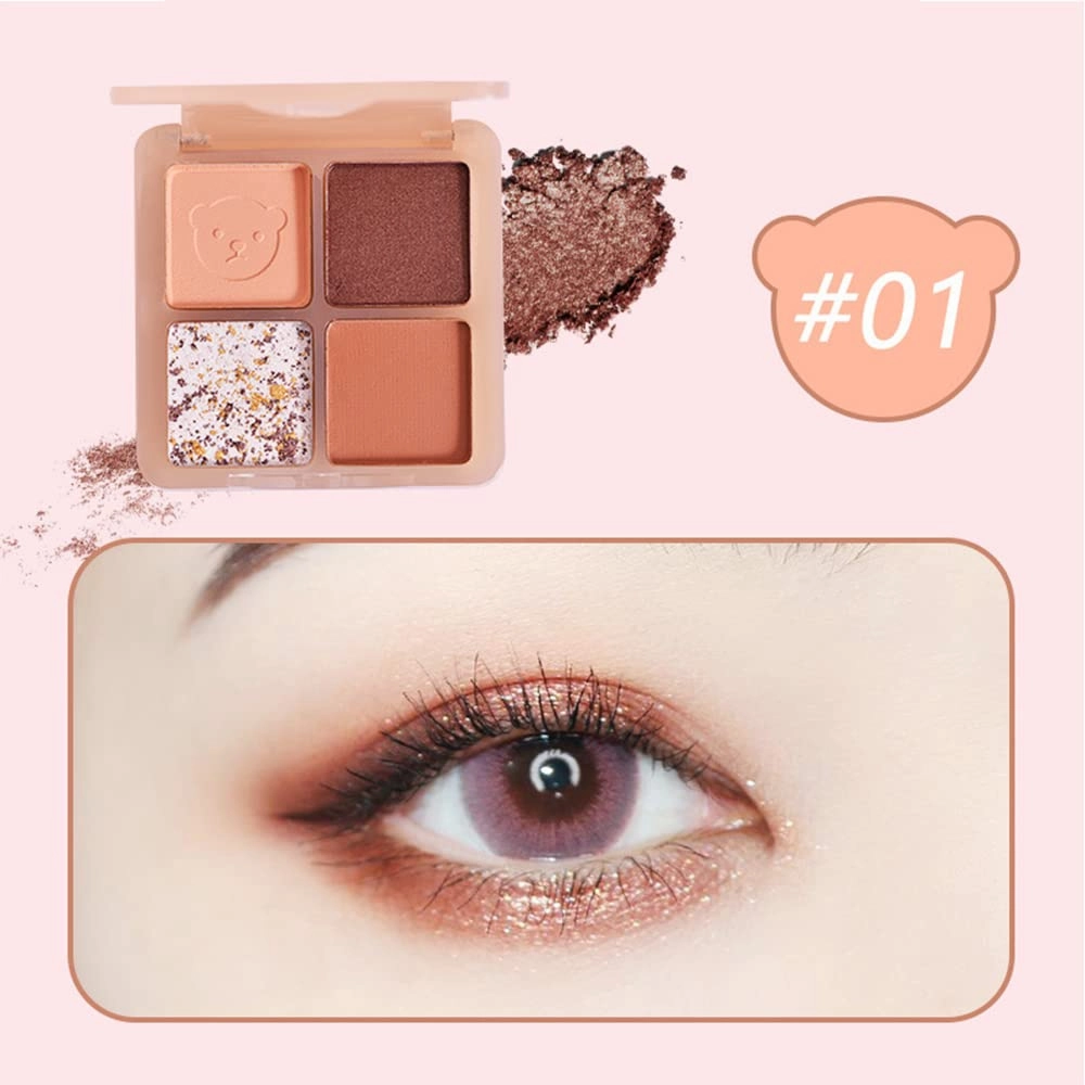 Highly Pigmented Eyeshadow Palette , 4 Colors Matte Shimmer Glitter Metallic Eyeshadow Palette Water proof Blendable Long Lasting Natural Colors Make Up Eyeshadow Cosmetics Gift Kit-Great for Travel (#01)