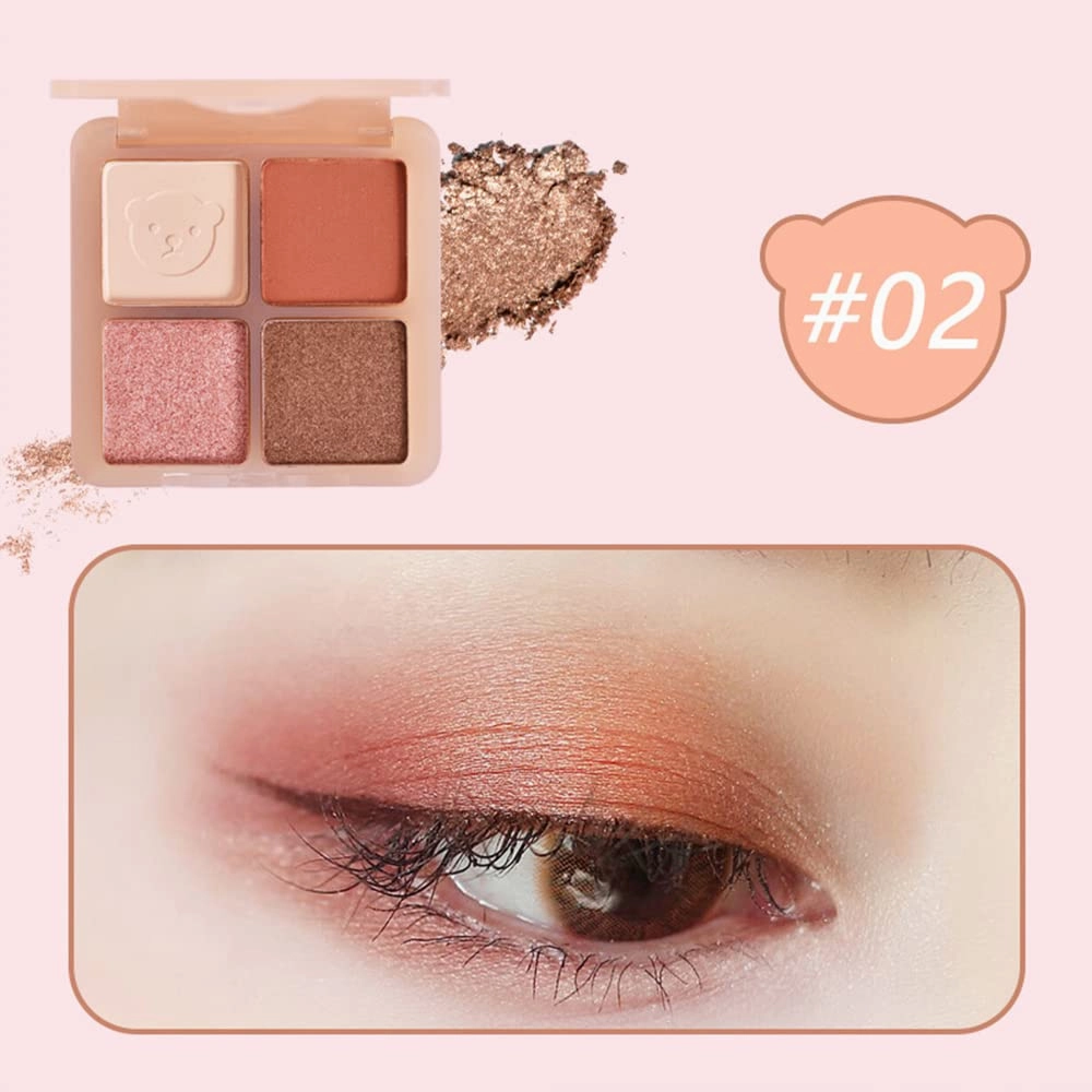 Highly Pigmented Eyeshadow Palette , 4 Colors Matte Shimmer Glitter Metallic Eyeshadow Palette Water proof Blendable Long Lasting Natural Colors Make Up Eyeshadow Cosmetics Gift Kit-Great for Travel (#02)