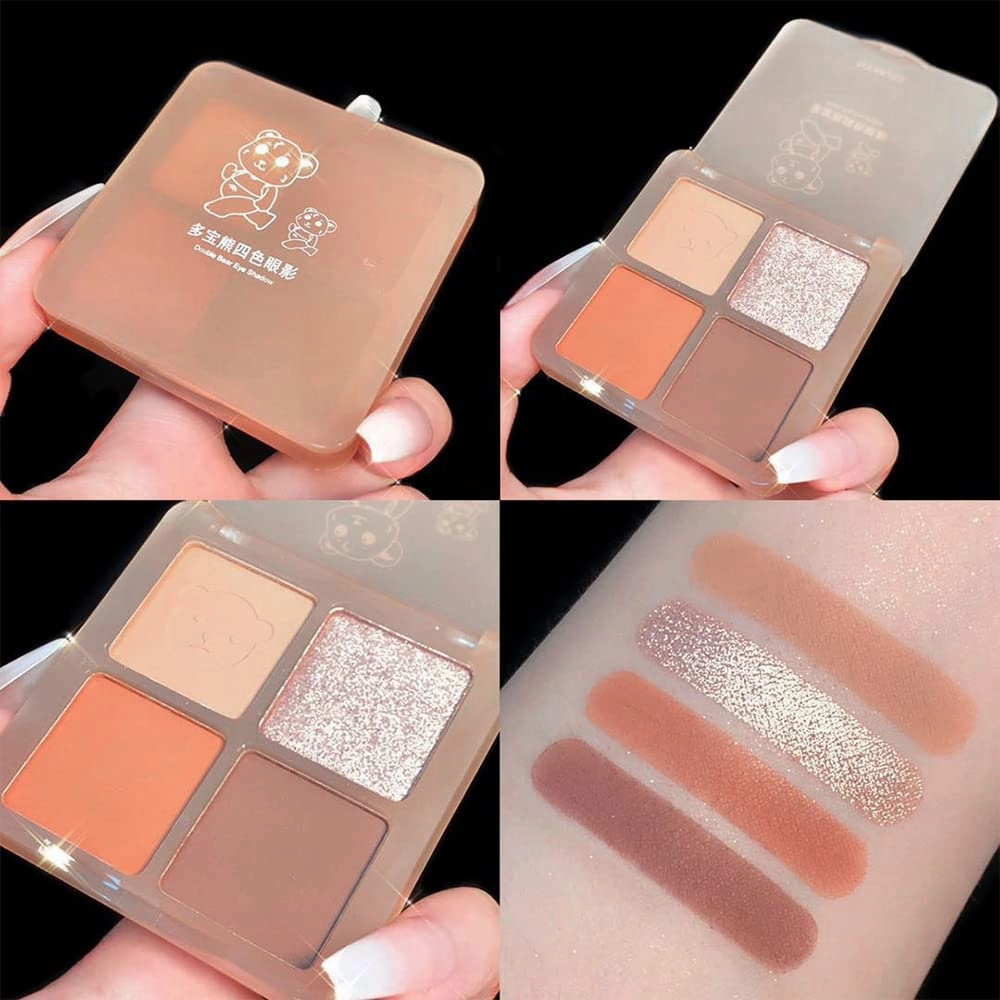 Highly Pigmented Eyeshadow Palette , 4 Colors Matte Shimmer Glitter Metallic Eyeshadow Palette Water proof Blendable Long Lasting Natural Colors Make Up Eyeshadow Cosmetics Gift Kit-Great for Travel (#02)