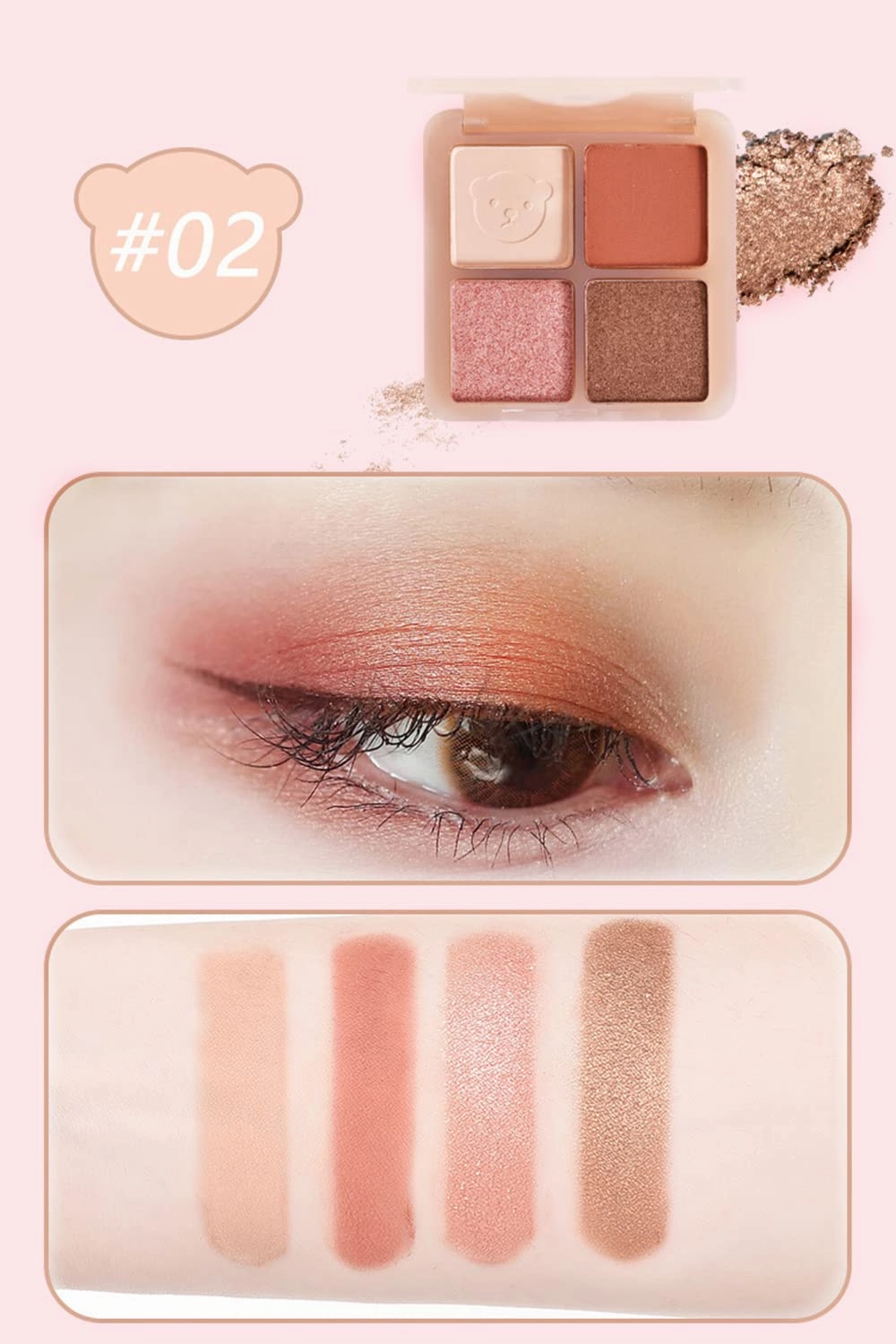 Highly Pigmented Eyeshadow Palette , 4 Colors Matte Shimmer Glitter Metallic Eyeshadow Palette Water proof Blendable Long Lasting Natural Colors Make Up Eyeshadow Cosmetics Gift Kit-Great for Travel (#02)