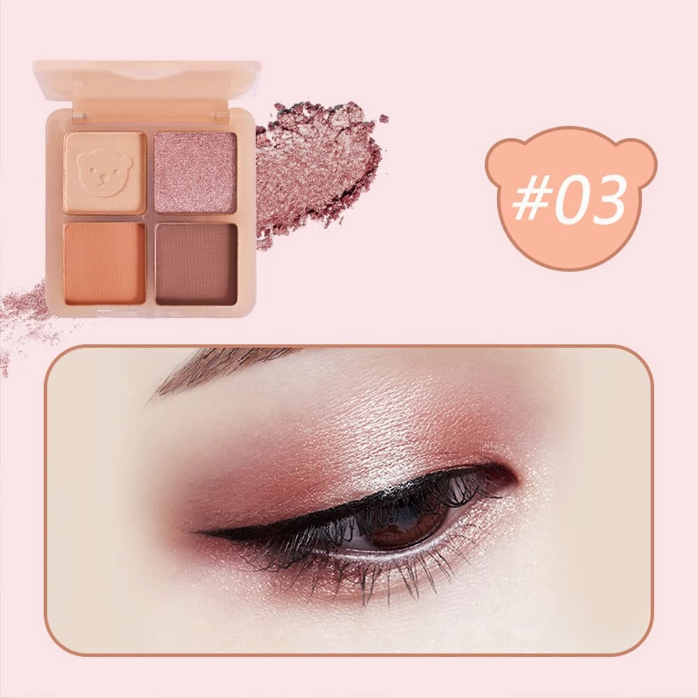 Highly Pigmented Eyeshadow Palette , 4 Colors Matte Shimmer Glitter Metallic Eyeshadow Palette Water proof Blendable Long Lasting Natural Colors Make Up Eyeshadow Cosmetics Gift Kit-Great for Travel (#03)