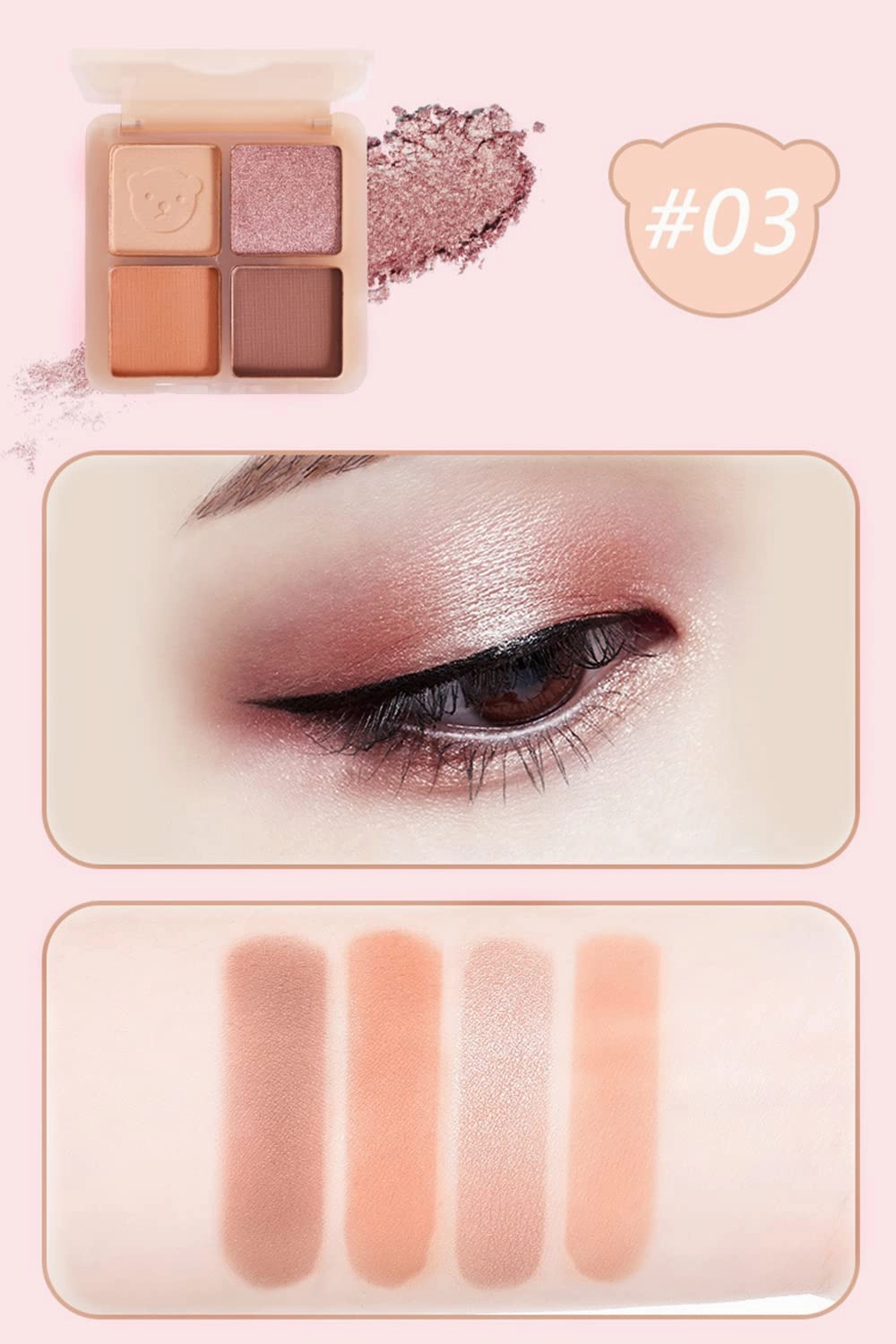 Highly Pigmented Eyeshadow Palette , 4 Colors Matte Shimmer Glitter Metallic Eyeshadow Palette Water proof Blendable Long Lasting Natural Colors Make Up Eyeshadow Cosmetics Gift Kit-Great for Travel (#03)