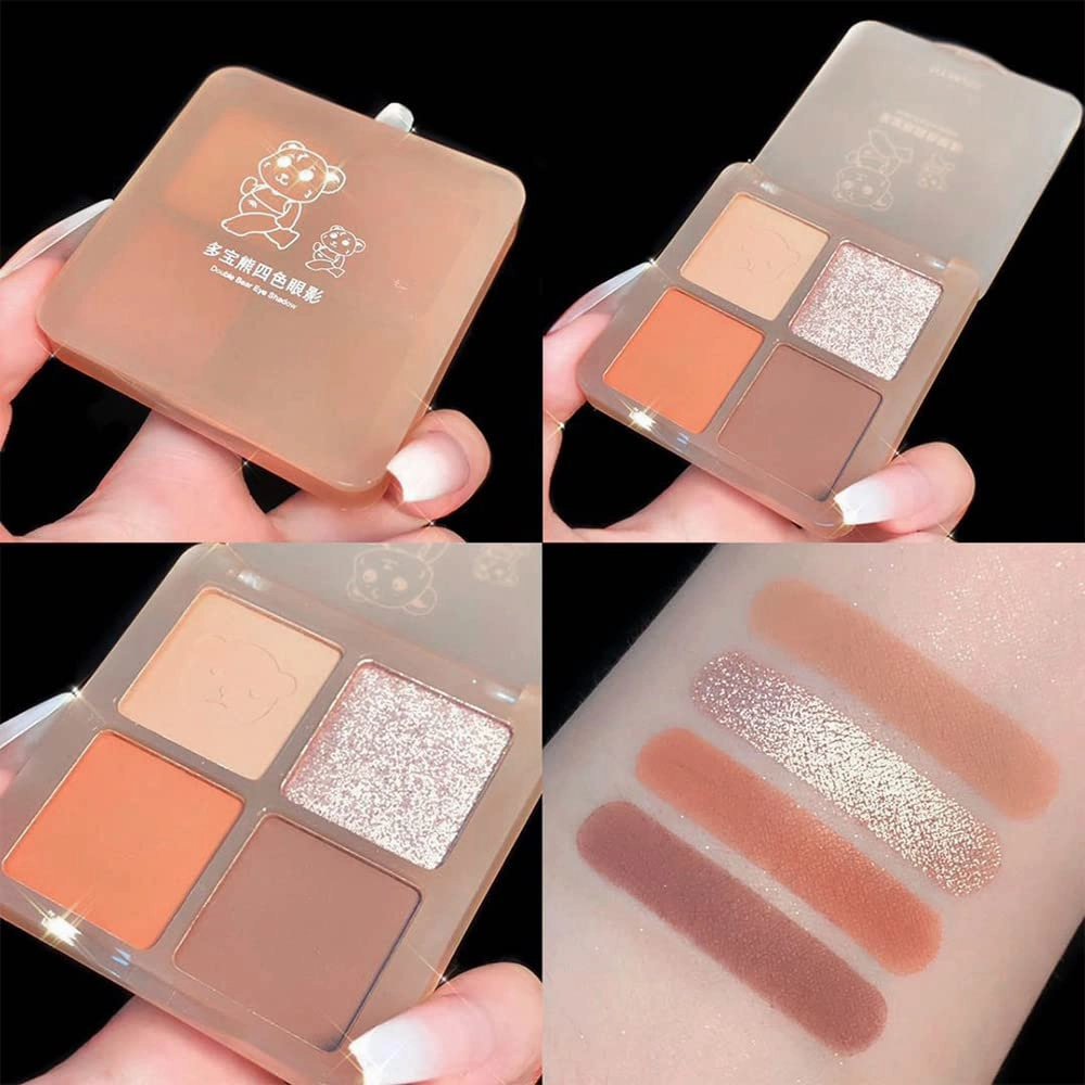 Highly Pigmented Eyeshadow Palette , 4 Colors Matte Shimmer Glitter Metallic Eyeshadow Palette Water proof Blendable Long Lasting Natural Colors Make Up Eyeshadow Cosmetics Gift Kit-Great for Travel (#03)