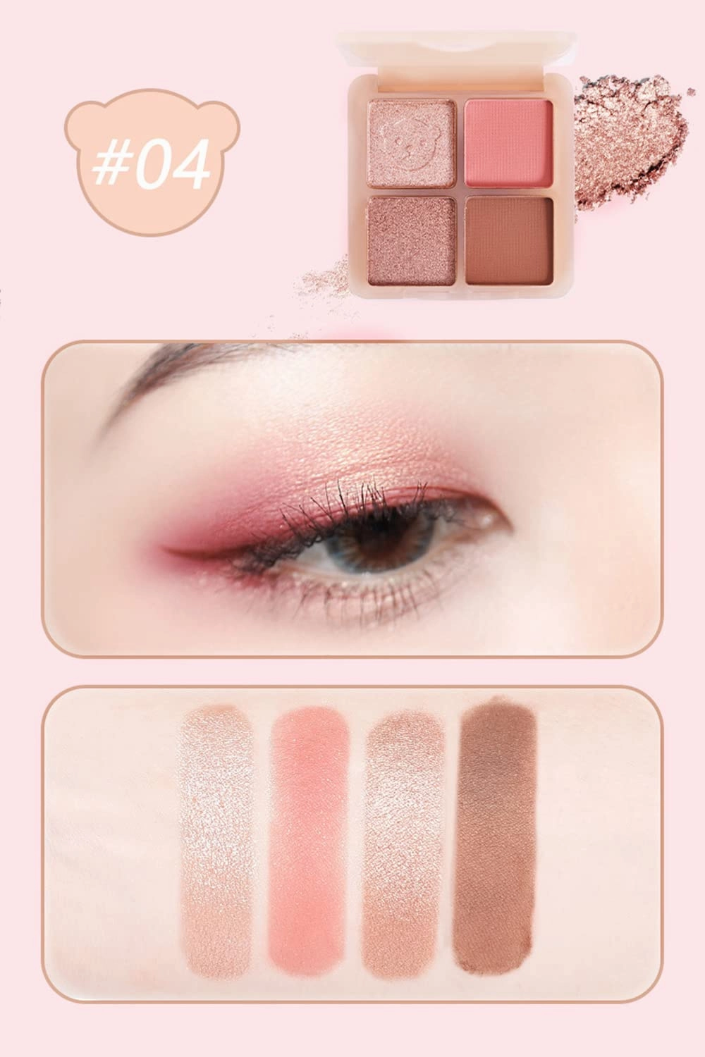Highly Pigmented Eyeshadow Palette , 4 Colors Matte Shimmer Glitter Metallic Eyeshadow Palette Water proof Blendable Long Lasting Natural Colors Make Up Eyeshadow Cosmetics Gift Kit-Great for Travel (#04)