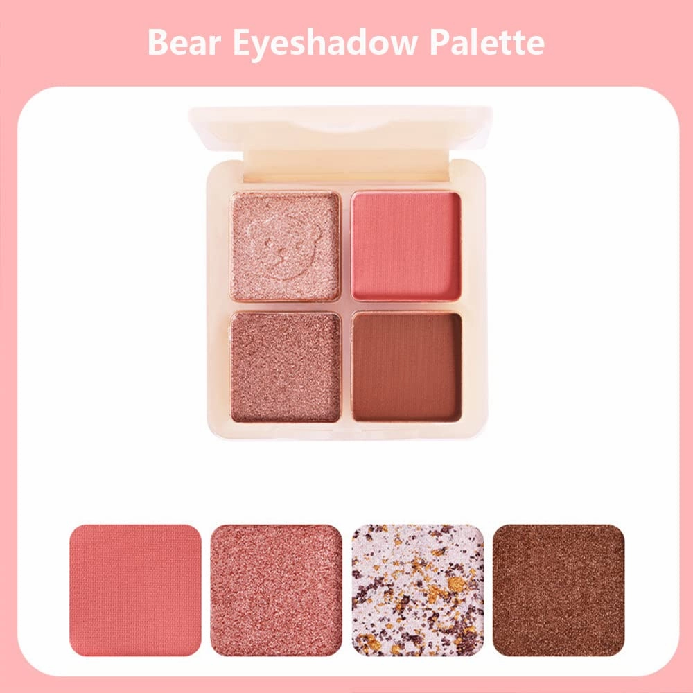Highly Pigmented Eyeshadow Palette , 4 Colors Matte Shimmer Glitter Metallic Eyeshadow Palette Water proof Blendable Long Lasting Natural Colors Make Up Eyeshadow Cosmetics Gift Kit-Great for Travel (#04)