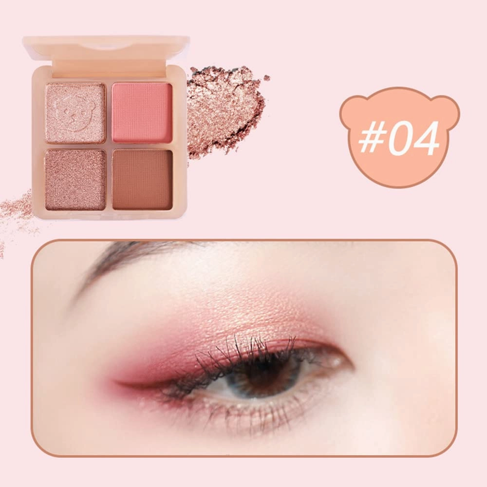 Highly Pigmented Eyeshadow Palette , 4 Colors Matte Shimmer Glitter Metallic Eyeshadow Palette Water proof Blendable Long Lasting Natural Colors Make Up Eyeshadow Cosmetics Gift Kit-Great for Travel (#04)