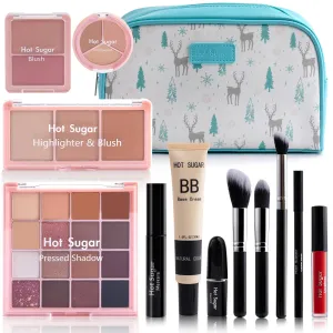 Hot Sugar Travel Makeup Kit All in One, Makeup Kit for Women Full Kit, Makeup Gift Set for Beginners and Professionals with Cosmetic Bag (Blue)