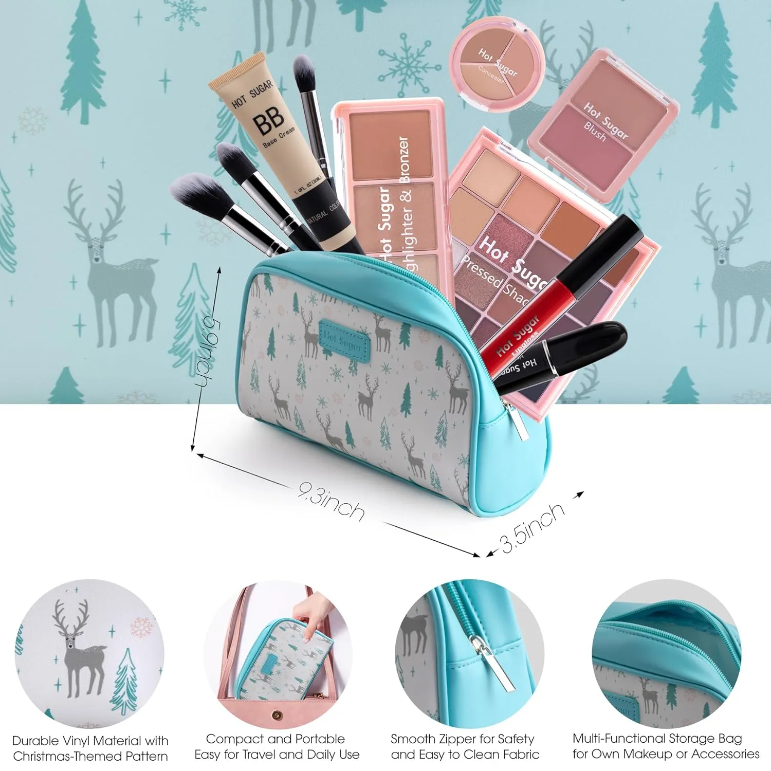 Hot Sugar Travel Makeup Kit All in One, Makeup Kit for Women Full Kit, Makeup Gift Set for Beginners and Professionals with Cosmetic Bag (Blue)