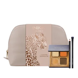 INIKA Organic Cheetah Eyeshadow Set | Vegan Eye Makeup, Mineral Powder, Eyeliner, Makeup Brush. Natural Makeup Gift Set