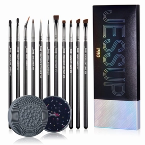Jessup Eyeliner Brush Set, Professional Eye Liner Makeup Brushes 11pcs T324 with 2 in 1 Silicone Makeup Brush Cleaner A002