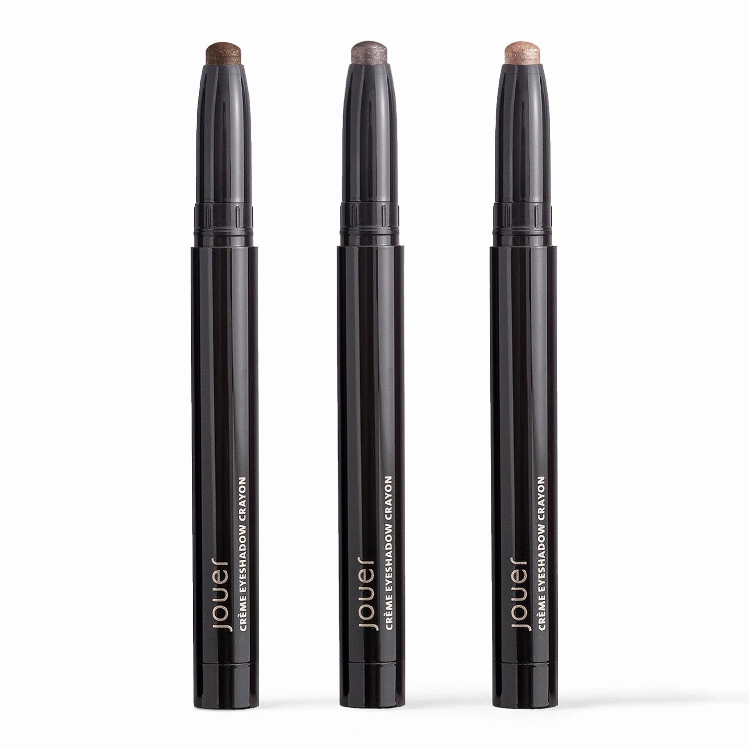 Jouer Holiday Crème Eyeshadow Trio – Beige Glitter, Organza, Modern –, Built-In Sharpener, Dermatologist Tested, Waterproof, Fast Drying & Crease-Resistant Formula
