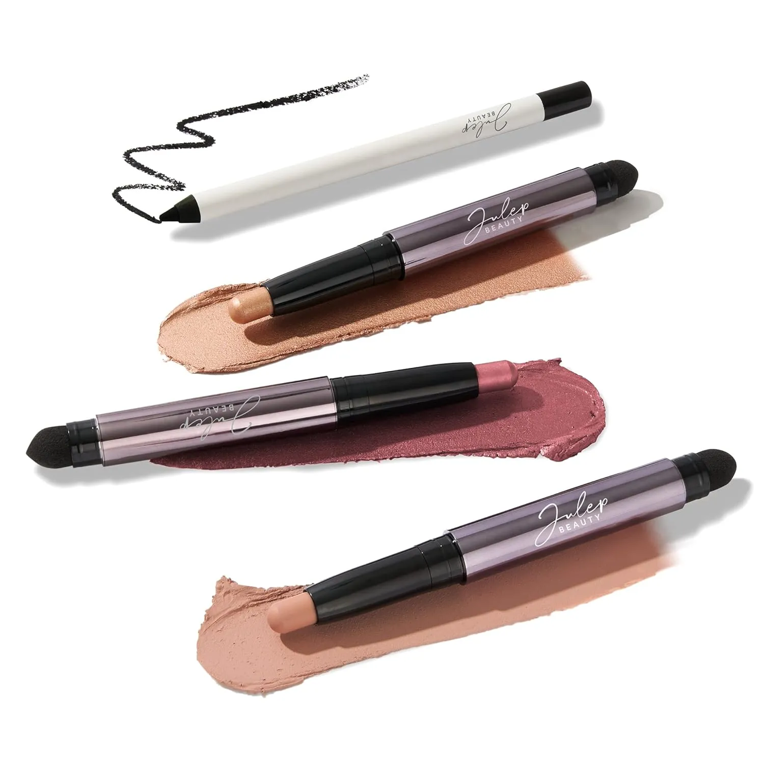 Julep Day to Night 4pc set Eyeshadow 101 Crème to Powder Waterproof Eyeshadow Stick and When Pencil Met Gel Sharpenable Multi-Use Longwear Eyeliner Pencil