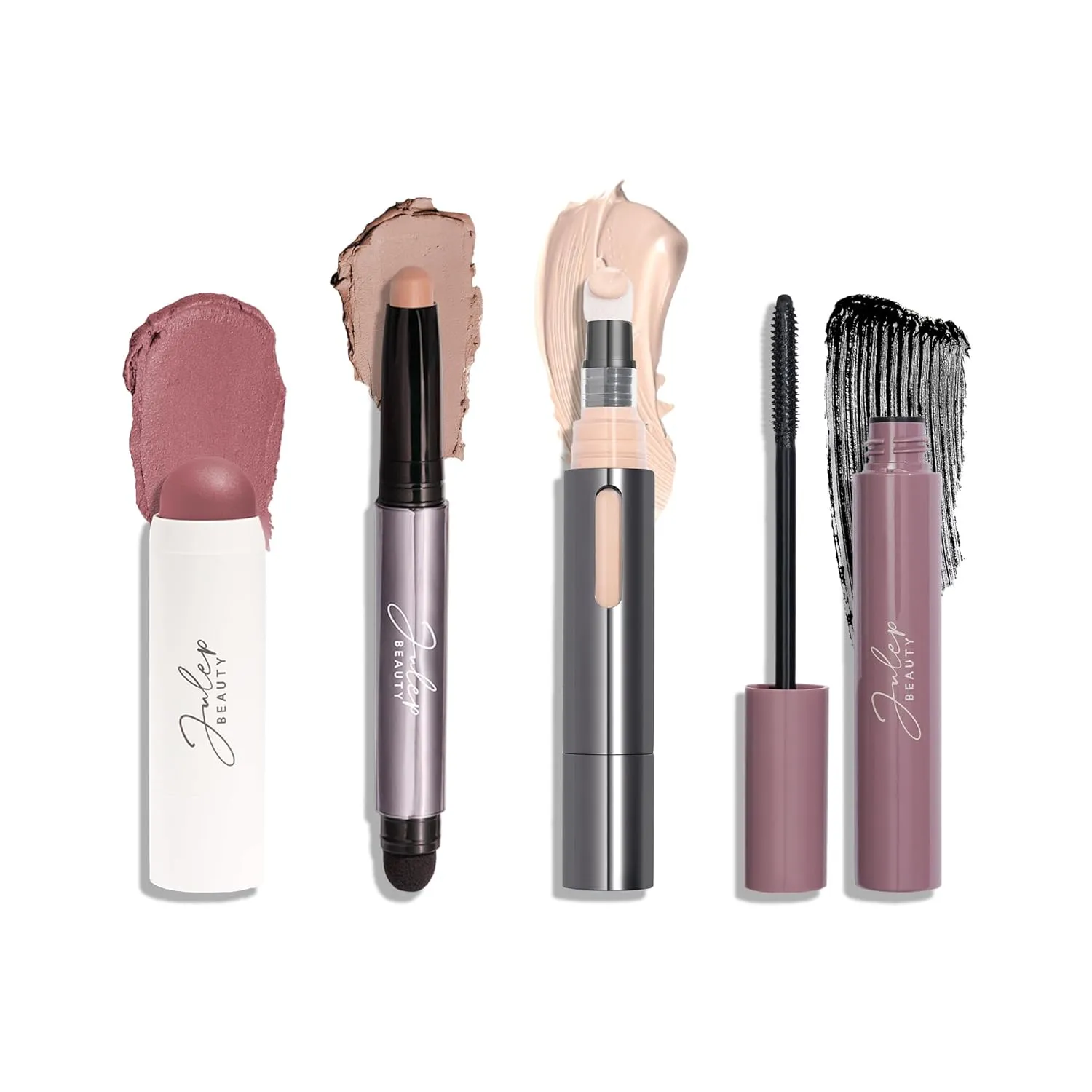 Julep Everyday Easy 4 Piece Kit with Eyeshadow 101 in Putty Matte, Length Matters Lengthening Mascara, Skip The Brush Cream to Powder Blush in Muted Mauve, & Cushion Complexion Concealer in Alabaster