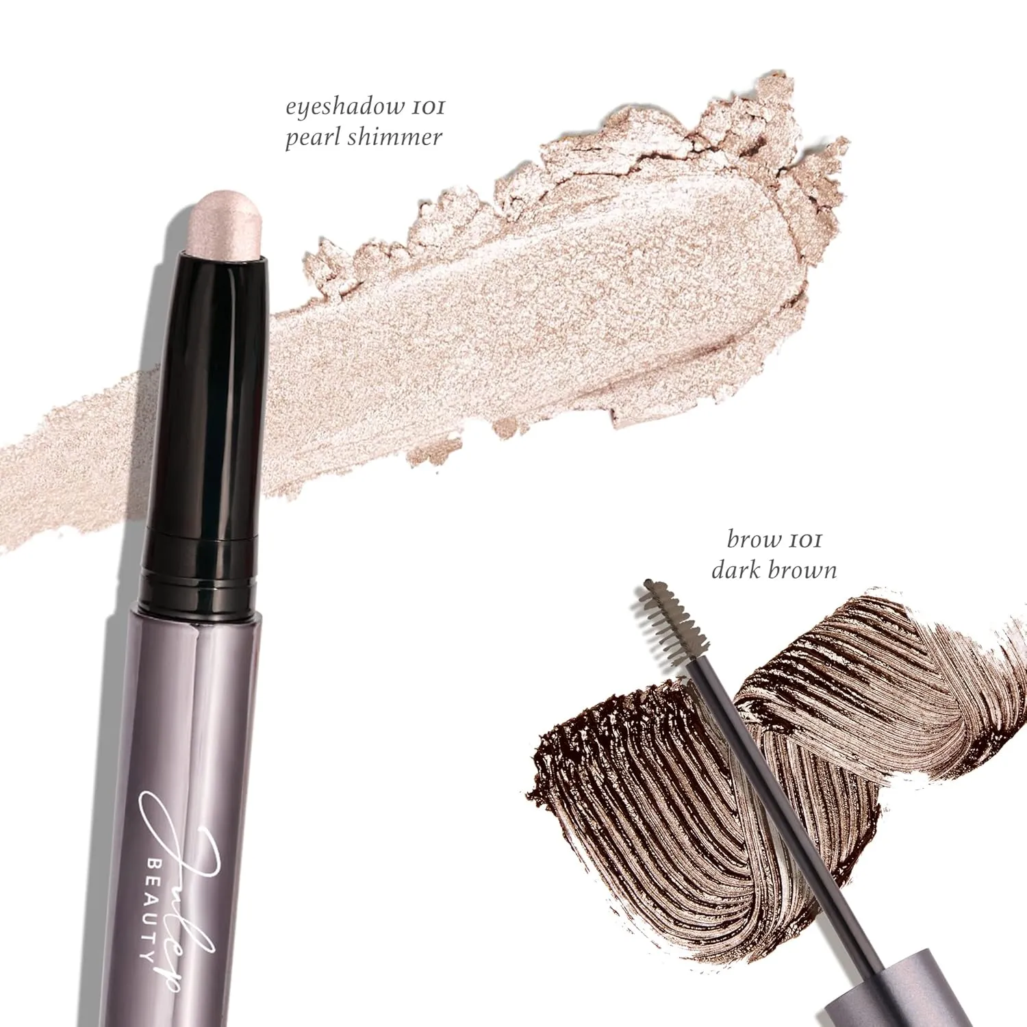 Julep Eyeshadow 101 Crème to Powder Waterproof Eyeshadow Stick, Pearl Shimmer & Brow 101 Waterproof Definer Makeup Eyebrow Pencil and Tinted Gel, Dark Brown