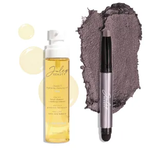 Julep Makeup Remover Perfection Set: Eyeshadow 101 Creme to Powder Smokey Amethyst Shimmer Eyeshadow Stick and Vitamin E Cleansing Oil and Makeup Remover