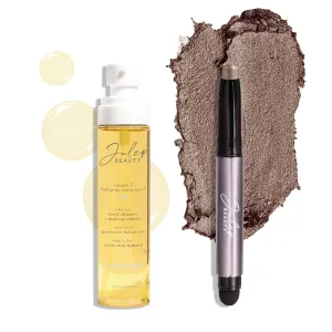Julep Makeup Remover Perfection Set: Eyeshadow 101 Creme to Powder Taupe Shimmer Eyeshadow Stick and Vitamin E Cleansing Oil and Makeup Remover
