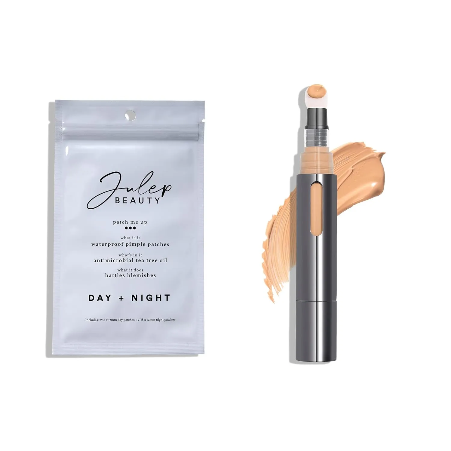 Julep Skin Perfecting Duo (2pc set) - Julep Patch Me Up Waterproof Pimple Patches 72 pcs & Cushion Complexion Concealer & Corrector Stick Infused with Turmeric & Hyaluronic Acid - Medium 210