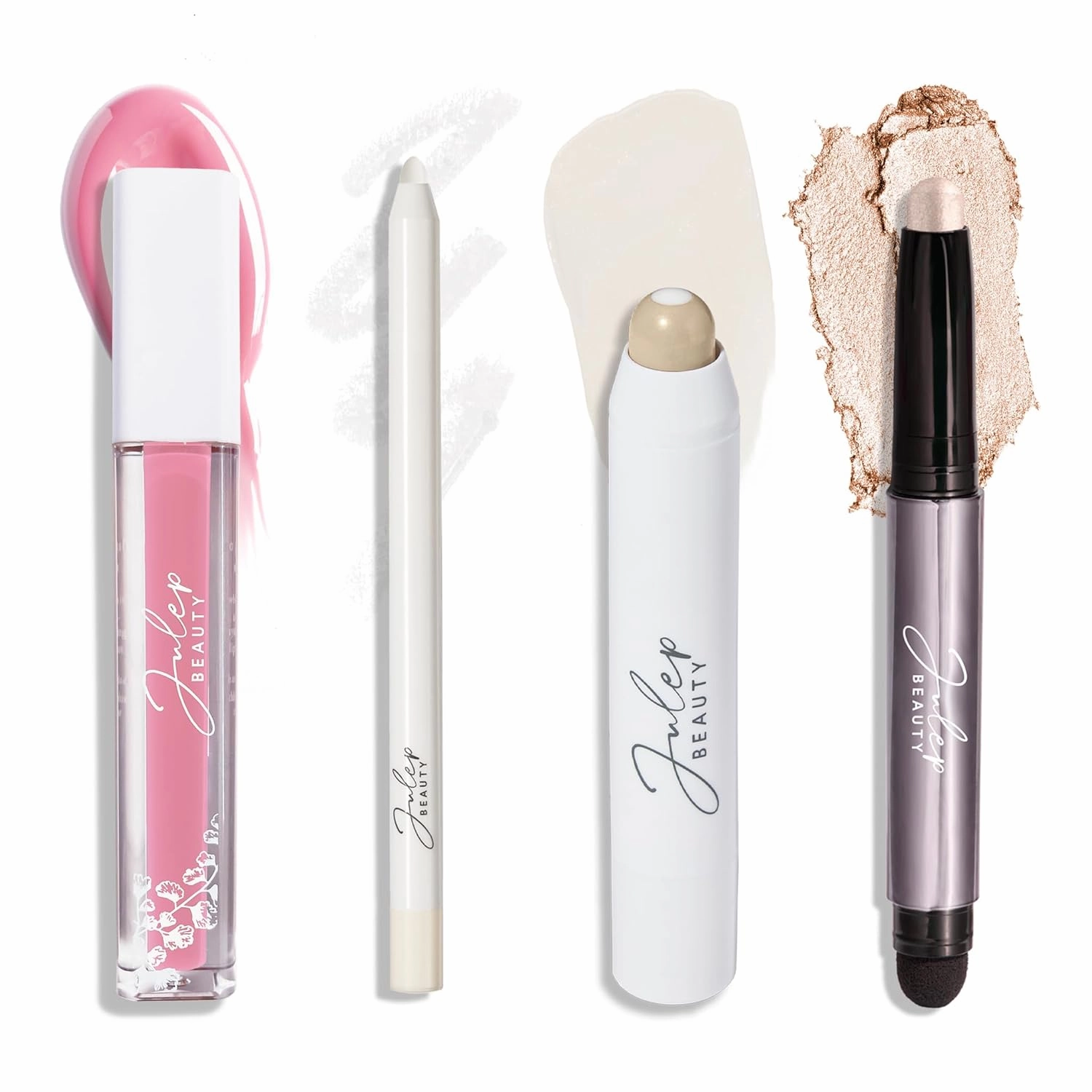 Julep Brighten & Shine: Eyeshadow 101 Waterproof Eyeshadow Stick, Pearl Shimmer,It's Balm: Tinted Lip Balm   Lip Color - Iridescence, With a Trace Lip Liner Clear as Day, So Plush Lip Gloss Crush