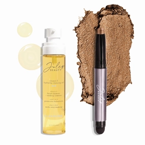 Julep Makeup Remover Perfection Set: Eyeshadow 101 Creme to Powder Bronze Shimmer Eyeshadow Stick and Vitamin E Cleansing Oil and Makeup Remover
