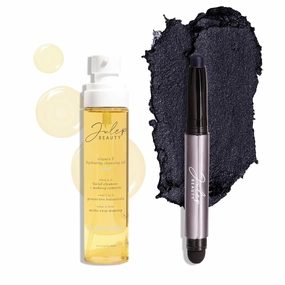 Julep Makeup Remover Perfection Set: Eyeshadow 101 Creme to Powder Midnight Blue Shimmer Eyeshadow Stick and Vitamin E Cleansing Oil and Makeup Remover