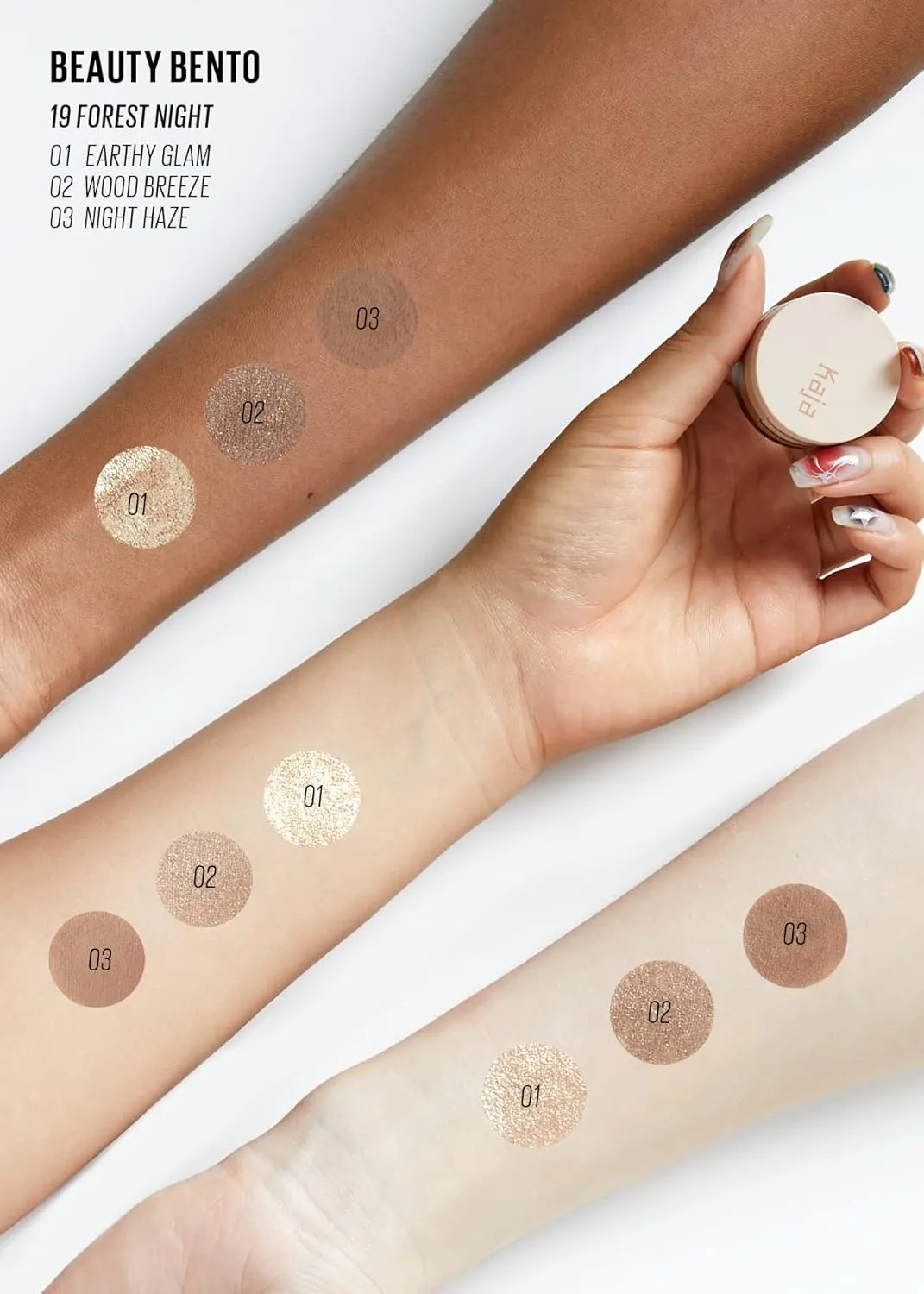 KAJA 3 Colors Eyeshadow - Beauty Bento 19 Forest Night | Mosaic Chrome, Shimmer, Matte finish, Cruelty free, K-Beauty Mini Palettes, Easy Finger Blendable, Glitter, High Pigmentation, 0.03 Oz