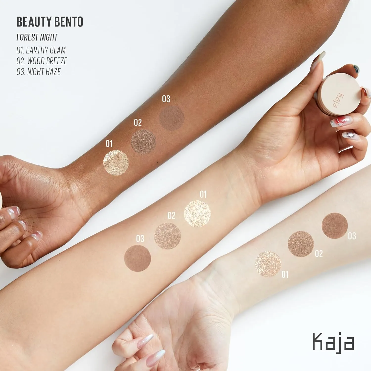 KAJA 3 Colors Eyeshadow - Beauty Bento 19 Forest Night | Mosaic Chrome, Shimmer, Matte finish, Cruelty free, K-Beauty Mini Palettes, Easy Finger Blendable, Glitter, High Pigmentation, 0.03 Oz