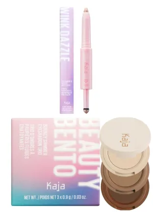 Kaja Wink Dazzle 02 Champagne Sequin   Beauty Bento Collection - Bouncy Eyeshadow Trio 14 Neutral Moment, 0.03 Oz Bundle