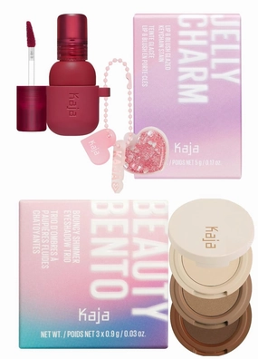 Kaja Lip & Blush Glazed Keychain Stain - Jelly Charm 02 Squeeze Guava   Beauty Bento Collection - Bouncy Eyeshadow Trio 14 Neutral Moment, 0.03 Oz Bundle