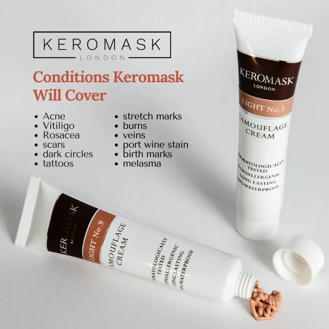 Keromask Full Coverage Concealer | Camouflage Makeup | Waterproof Concealer | Hypoallergenic | Vitiligo, Tattoo, Rosacea, Tattoo Cover | 24 Shades | Light No 3