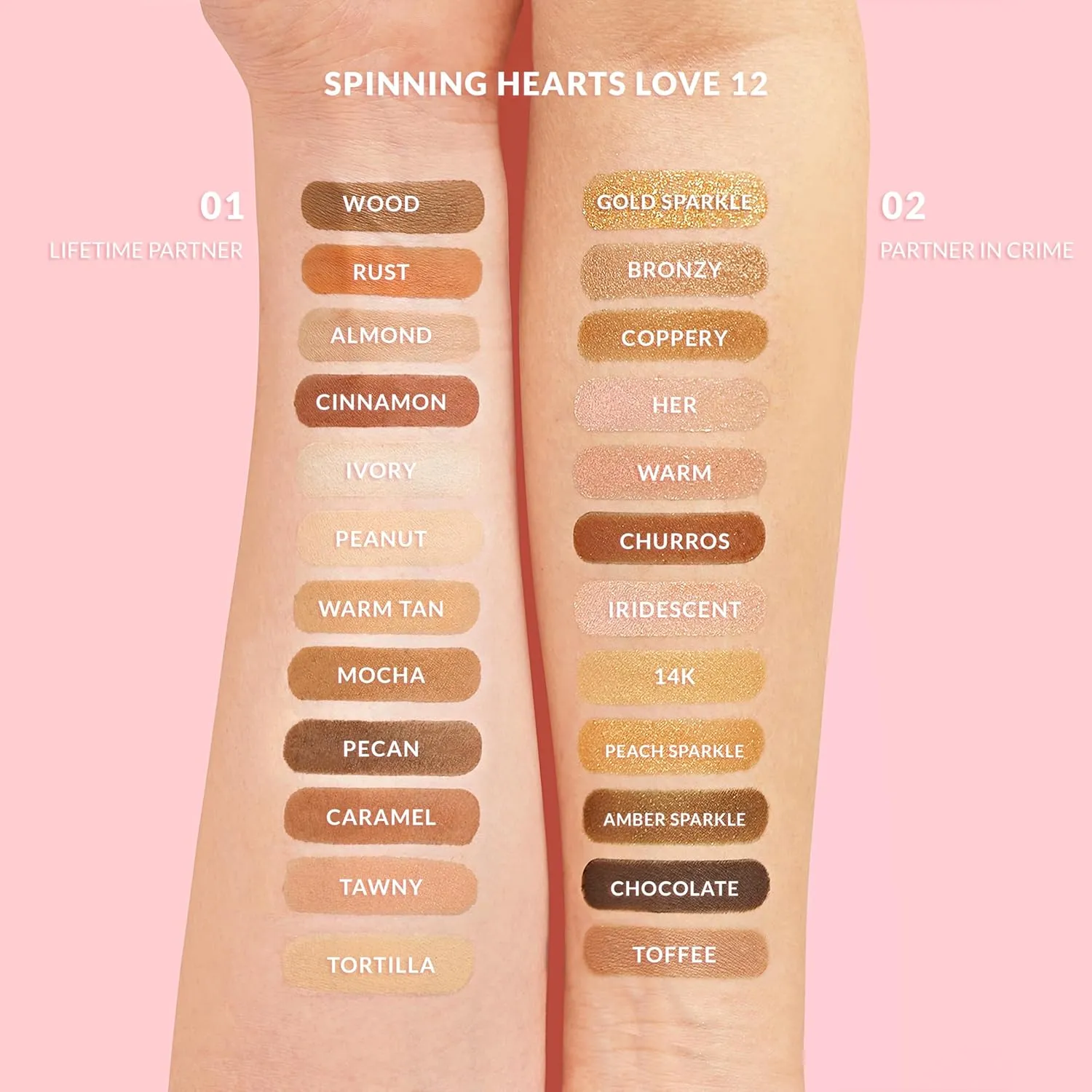 KimChi Chic Spinning Hearts Love Eyeshadow & Pigment Palette - 12 Shades for Soft Glam to Bold Looks, Long Lasting, Blendable, Cruelty Free, Lifetime Partner 0.3oz
