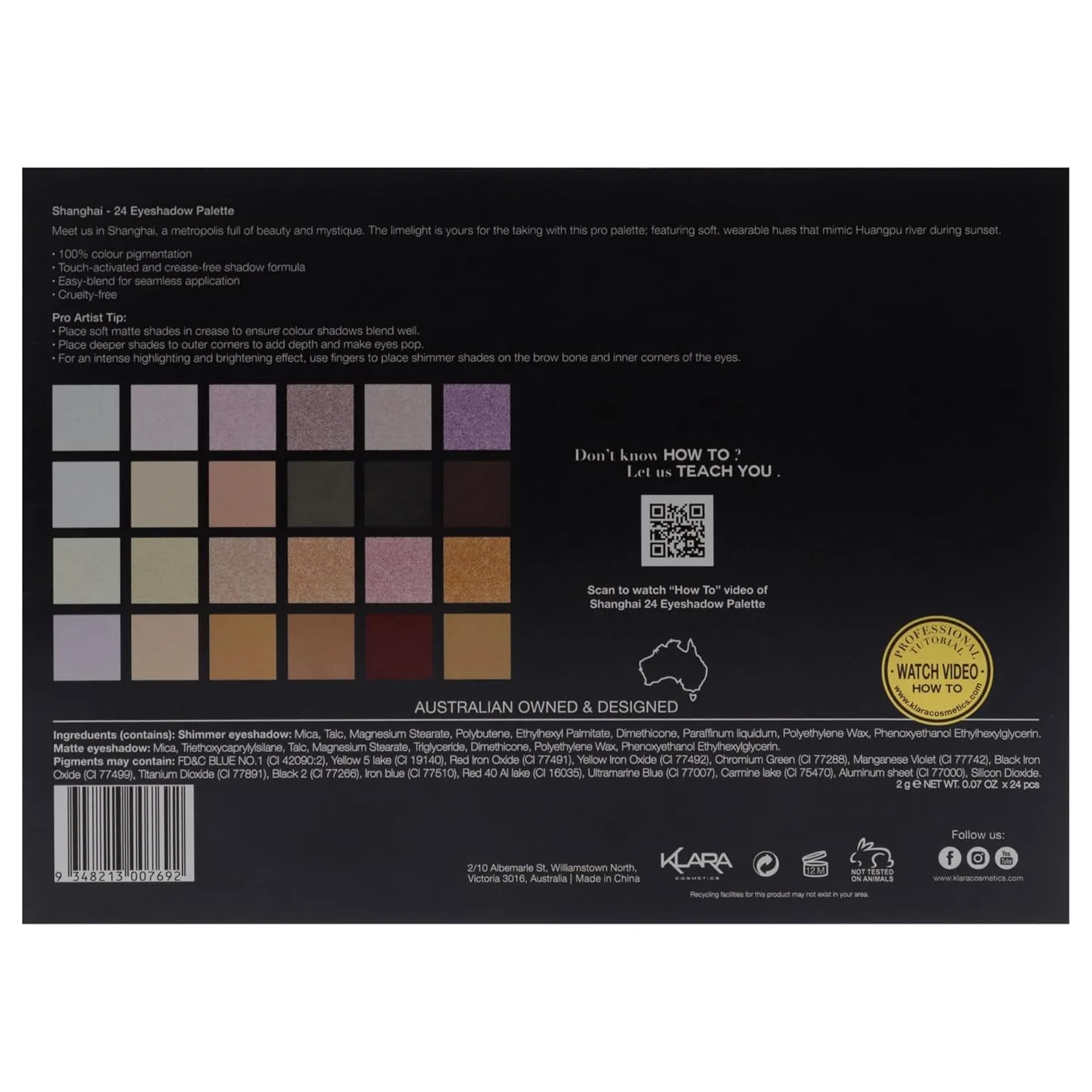 Klara Cosmetics 24 Eyeshadow Palette - Eye Makeup Palette with Matte, Shimmer and Metallic Finishes - Face Makeup Palette - Shanghai - 2.5 oz