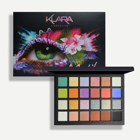 Klara Cosmetics 24 Shades Eyeshadow Palette Malibu Festive Luxury Shimmer Warm Cool Full Color Pigmentation Long Lasting Vibrant, Malibu, 278 g