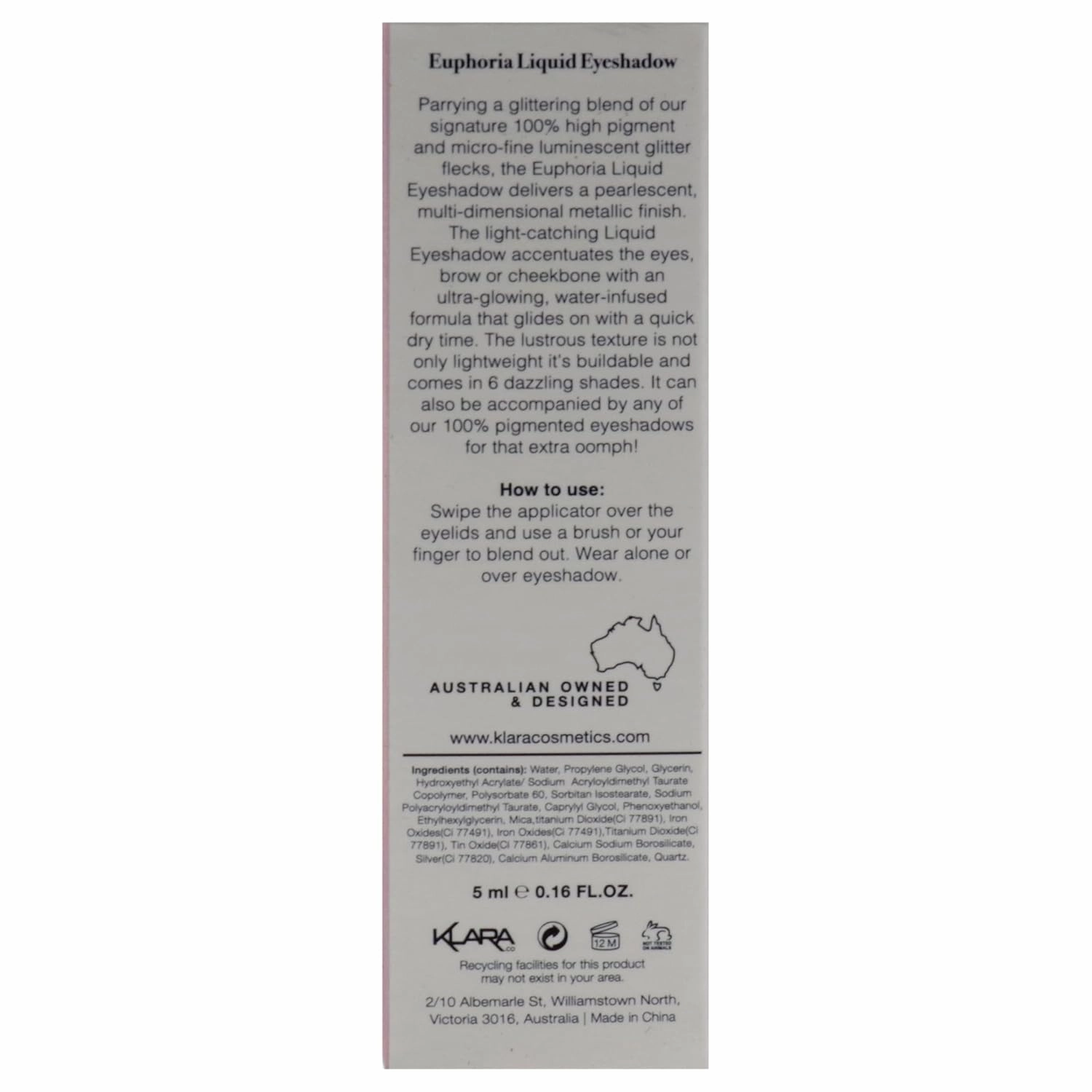 Klara Cosmetics Euphoria Liquid Eyeshadow - Enhance Eye Makeup with Shimmer Eyeshadow - Glitter Eyeshadow for Seamless Blending - Jules - 0.2 oz