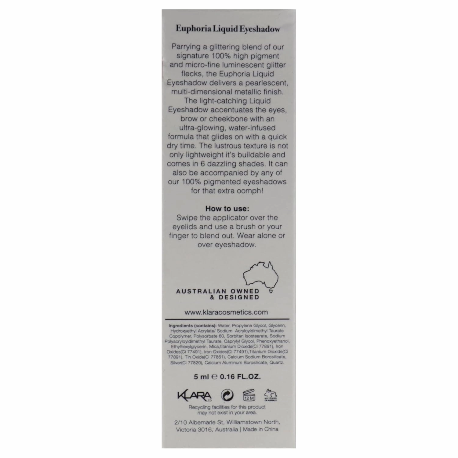 Klara Cosmetics Euphoria Liquid Eyeshadow - Enhance Eye Makeup with Shimmer Eyeshadow - Glitter Eyeshadow for Seamless Blending - Maddy - 0.2 oz