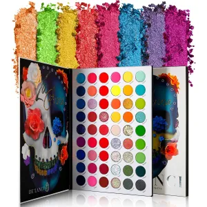 La Catrina 54 Color Pro Eyeshadow Palette Glow in Dark- Glitter, Shimmer, Matte & Multichrome Eye Shadow, Long Lasting Neon Blacklight Makeup Pallet for Halloween, Party, Costume Makeup, Cruelty-Free
