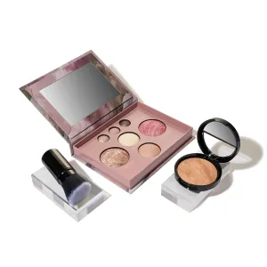 LAURA GELLER NEW YORK Baked Starter Kit: Baked Balance-n-Brighten Powder Foundation, Golden Medium and Best of the Best Palette Blush Bronzer Highlighter Eyeshadow and Retractable Kabuki Brush