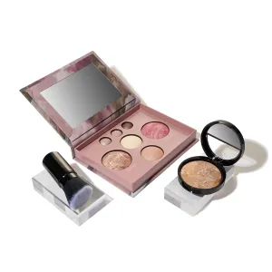 LAURA GELLER NEW YORK Baked Starter Kit: Baked Balance-n-Brighten Powder Foundation, Medium and Best of the Best Palette Blush Bronzer Highlighter Eyeshadow and Retractable Kabuki Brush