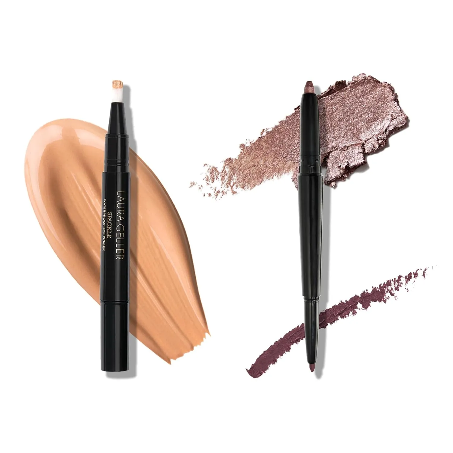 LAURA GELLER NEW YORK Waterproof Eye Spackle Eyeshadow Primer   Swipe-n-Line Dual-Ended Eyeshadow and Eyeliner Stick, Glam (Smoky Purple/Rich Plum)
