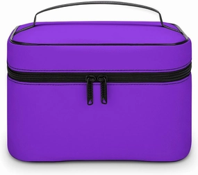 Leather Cosmetic Case, Blue Violet Portable Makeup Bag Organizer Large Capacity Travel Toiletry Bag with Zipper