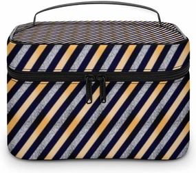 Leather Cosmetic Case, Silver, Glitter Stripe Portable Makeup Bag Organizer Large Capacity Travel Toiletry Bag with Zipper