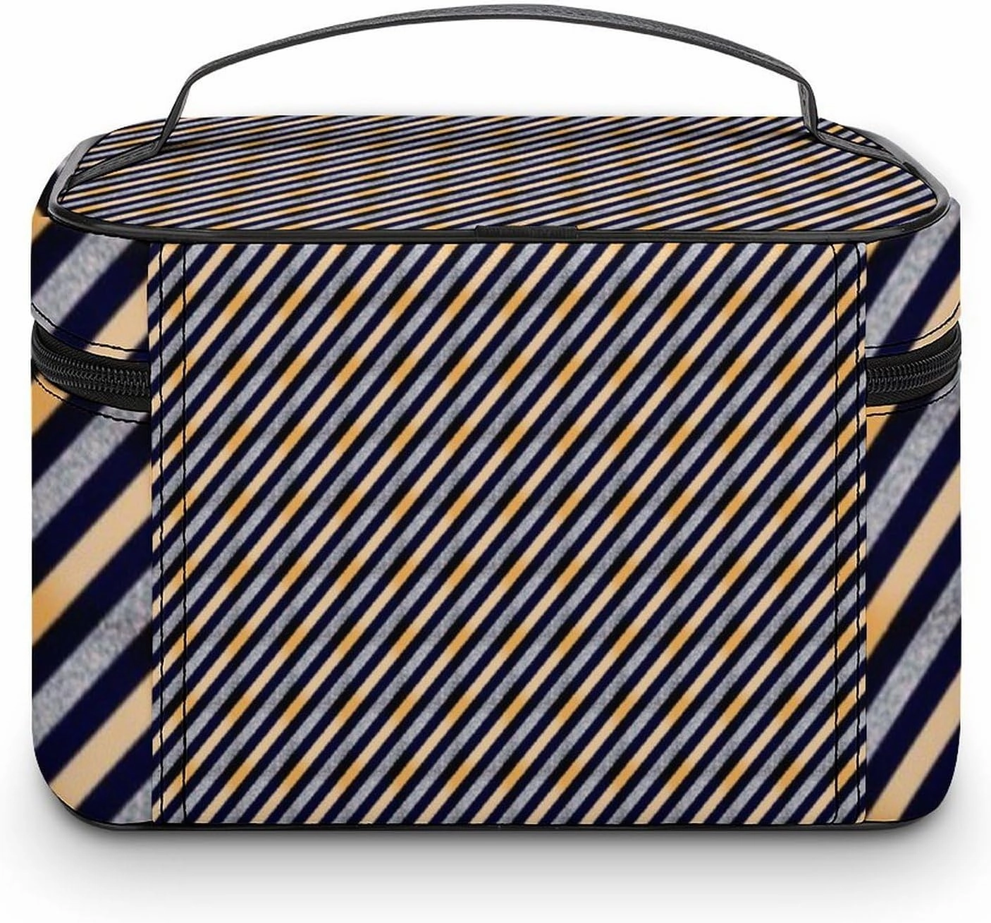 Leather Cosmetic Case, Silver, Glitter Stripe Portable Makeup Bag Organizer Large Capacity Travel Toiletry Bag with Zipper