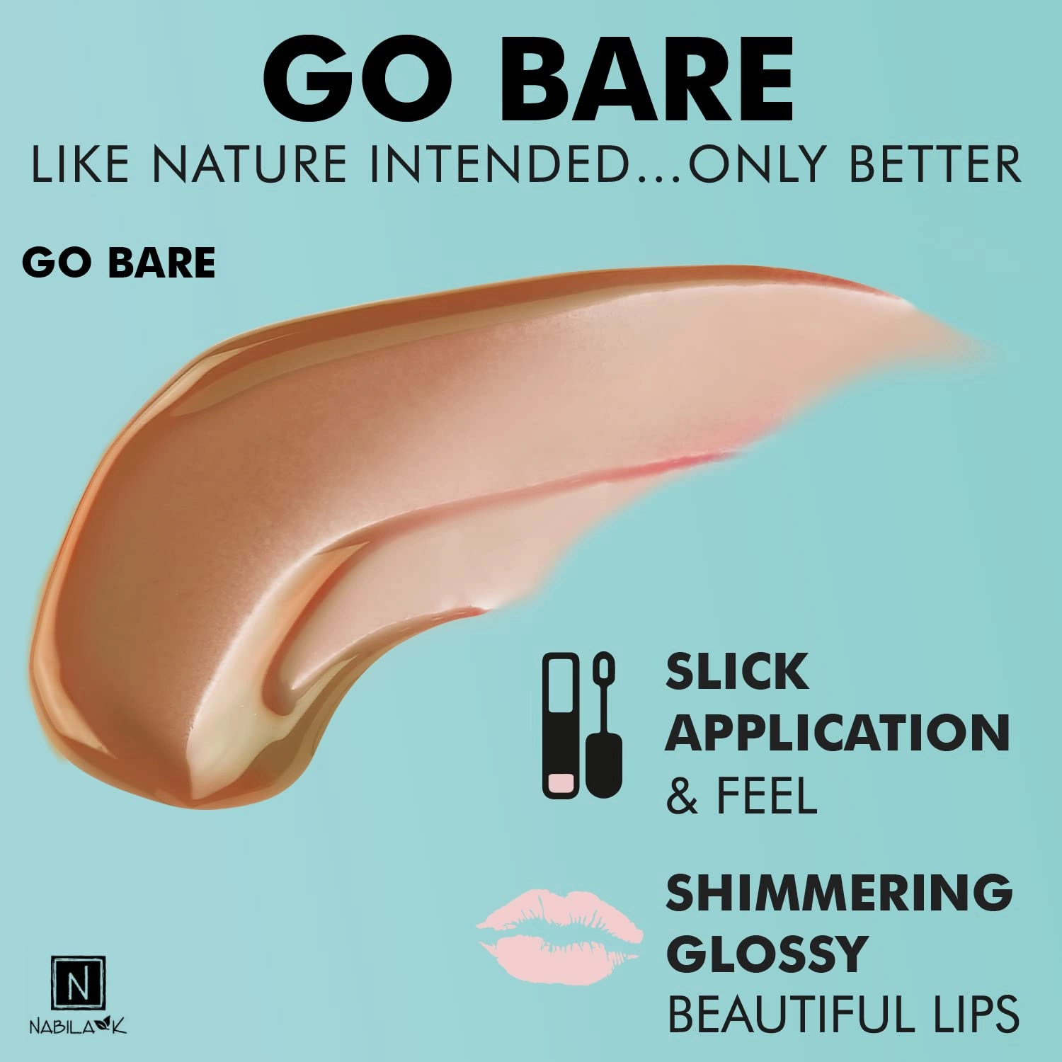 Lip Gloss - Moisturizing Lip Color Derived from Natural Pigments for Shimmery Sheen - Cruelty-Free, No Sulfates, Parabens, Phthalates - 0.25 oz - Creamy - Go Bare