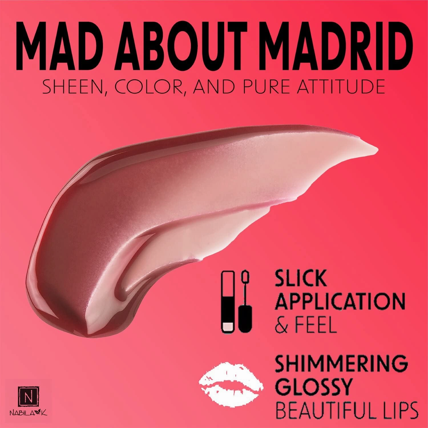 Lip Gloss - Moisturizing Lip Color Derived from Natural Pigments for Shimmery Sheen - Cruelty-Free, No Sulfates, Parabens, Phthalates - 0.25 oz - Creamy - Madrid