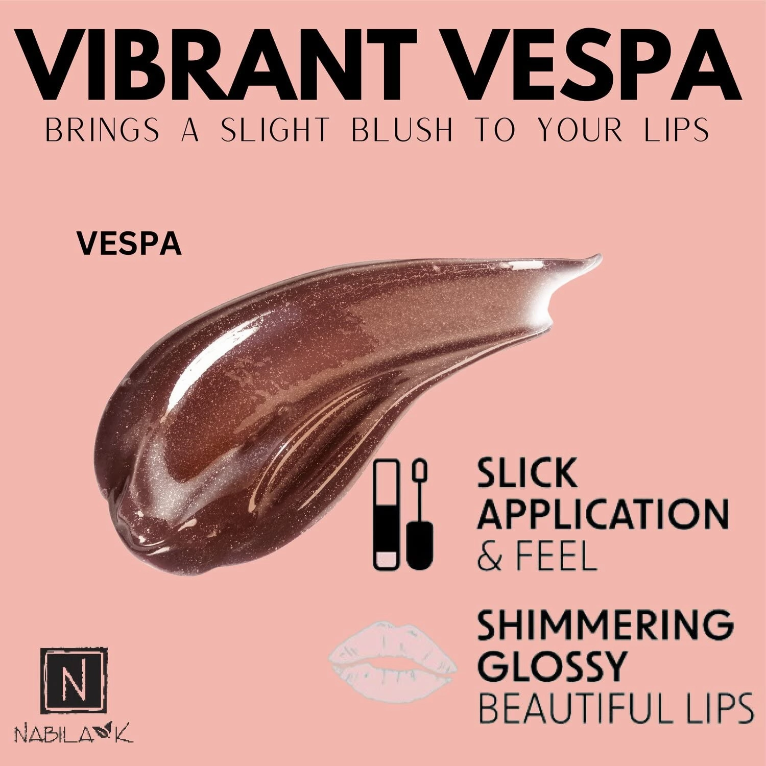 Lip Gloss - Moisturizing Lip Color Derived from Natural Pigments for Shimmery Sheen - Cruelty-Free, No Sulfates, Parabens, Phthalates - 0.25 oz - Pearlized - Vespa