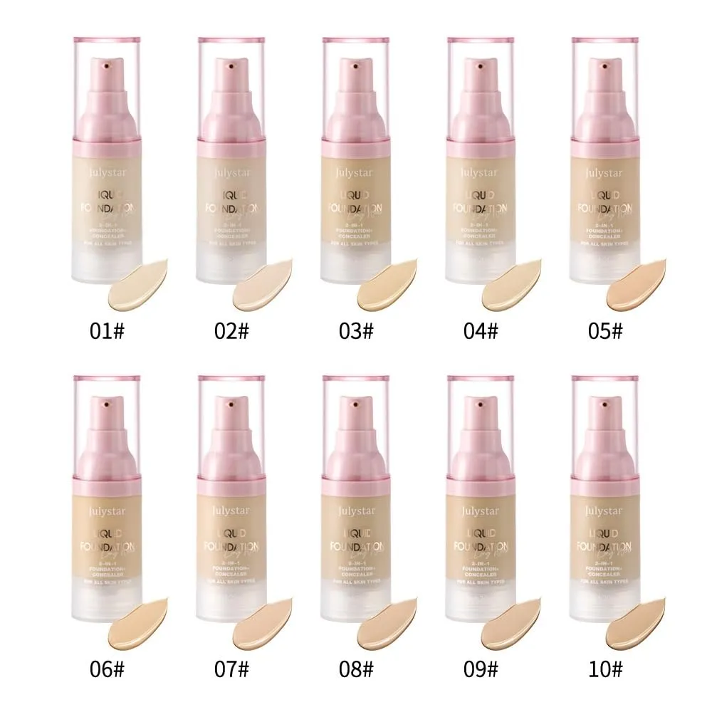 Liquid Foundation and Concealer Cover Cream, 2 in 1, Light Spectrum, Hydrating, Medium Full Coverage (03, 10-color foundation)