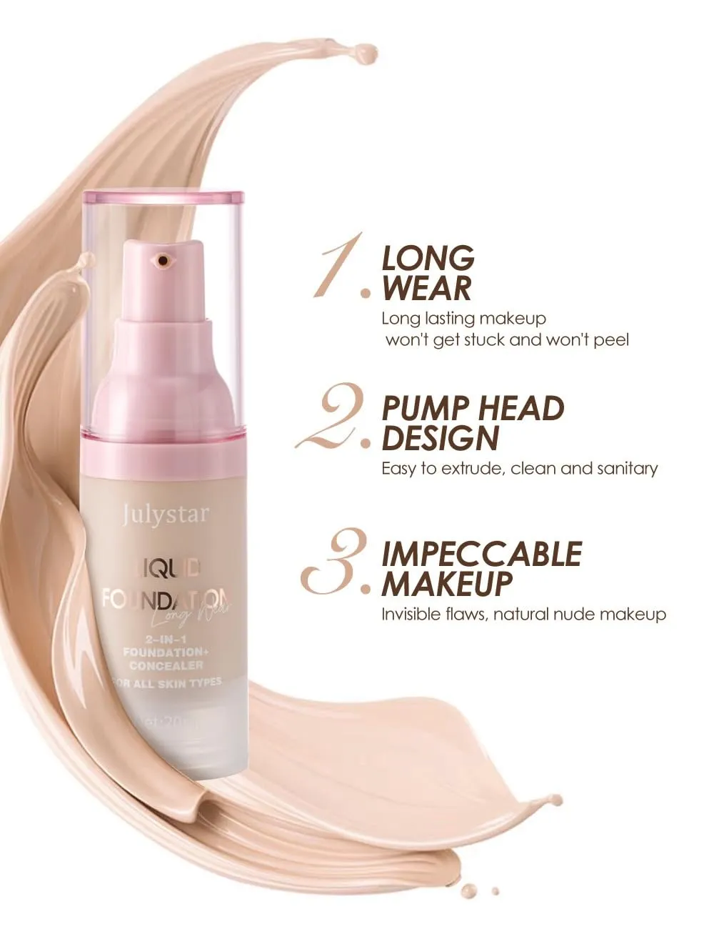 Liquid Foundation and Concealer Cover Cream, 2 in 1, Light Spectrum, Hydrating, Medium Full Coverage (03, 10-color foundation)