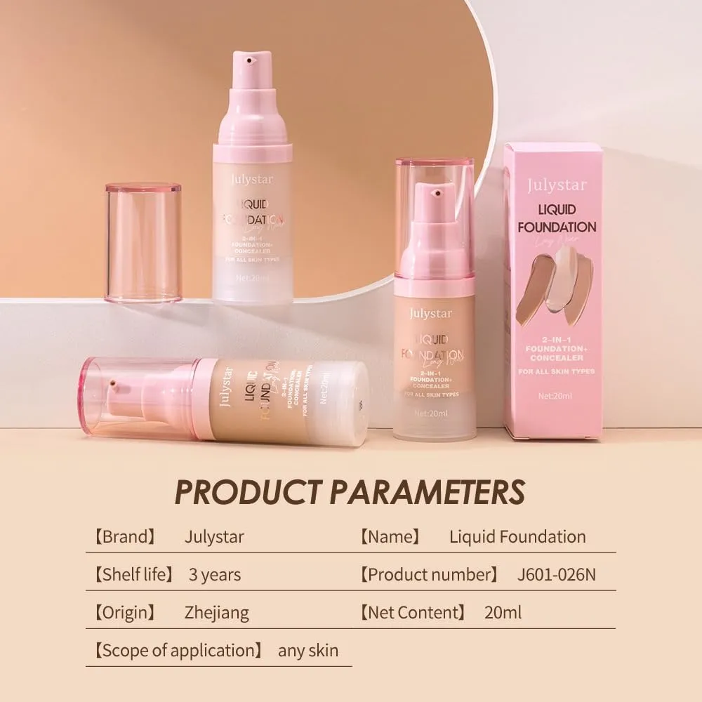 Liquid Foundation and Concealer Cover Cream, 2 in 1, Light Spectrum, Hydrating, Medium Full Coverage (03, 10-color foundation)
