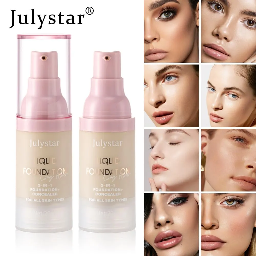 Liquid Foundation and Concealer Cover Cream, 2 in 1, Light Spectrum, Hydrating, Medium Full Coverage (03, 10-color foundation)