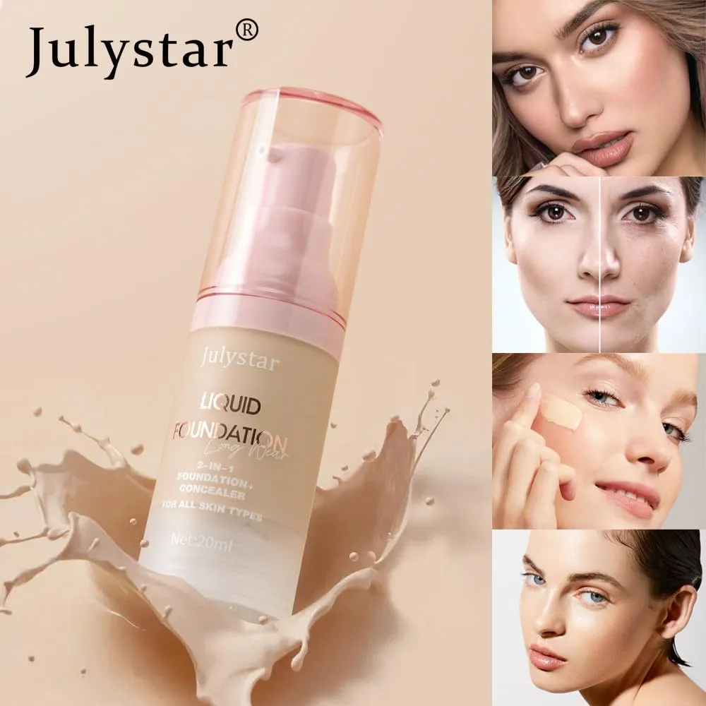 Liquid Foundation and Concealer Cover Cream, 2 in 1, Light Spectrum, Hydrating, Medium Full Coverage (03, 10-color foundation)